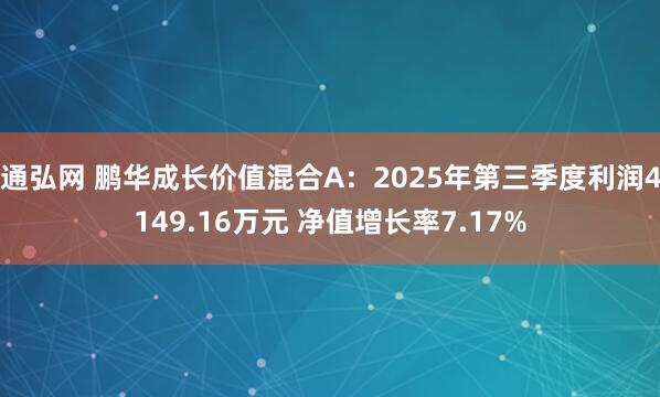 通弘网 鹏华成长价值混合A：2025年第三季度利润4149.16万元 净值增长率7.17%