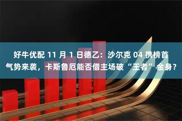 好牛优配 11 月 1 日德乙：沙尔克 04 携榜首气势来袭，卡斯鲁厄能否借主场破 “王者” 金身？
